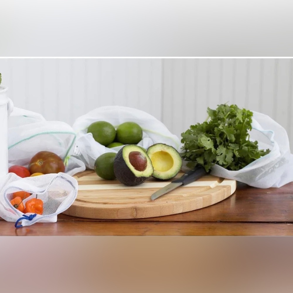 5 count Natural Home white mesh drawstring Reusable‎ Veggie Bags new